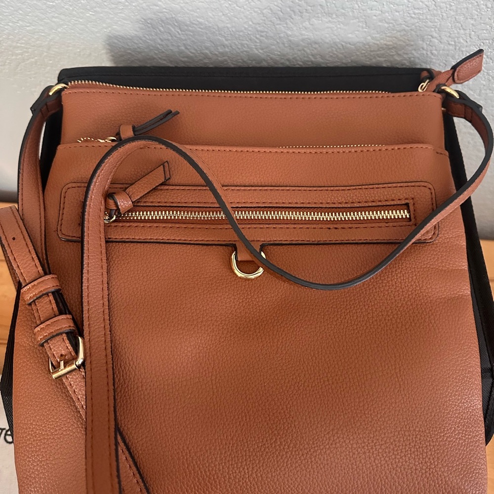 Neiman Marcus Tan Crossbody Bag with Adjustable Strap and Minimalist Design